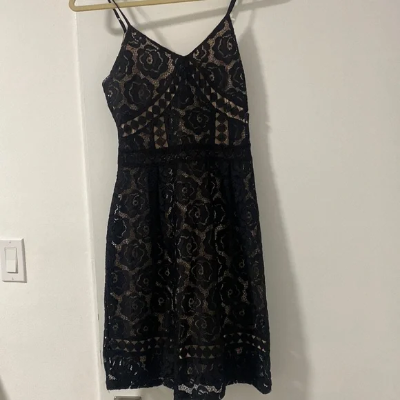 aqua black lace dress Aqua Pearl Trim Short Sleeve Lace Mini Dress - Exclusive - Black